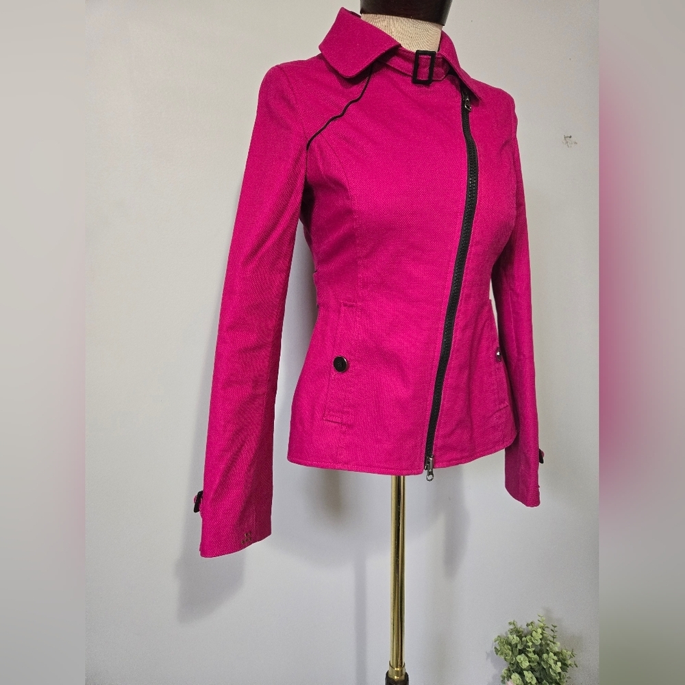 SOIA & KYO Pink Asymmetrical Zip Jacket With Neck Strap. Size XS - Picture 2 of 16
